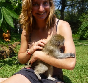 volunteer with monkey