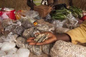 Market stand selling 'gombo'