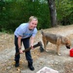 A volunteer helps out at the bear sanctuary in Romania