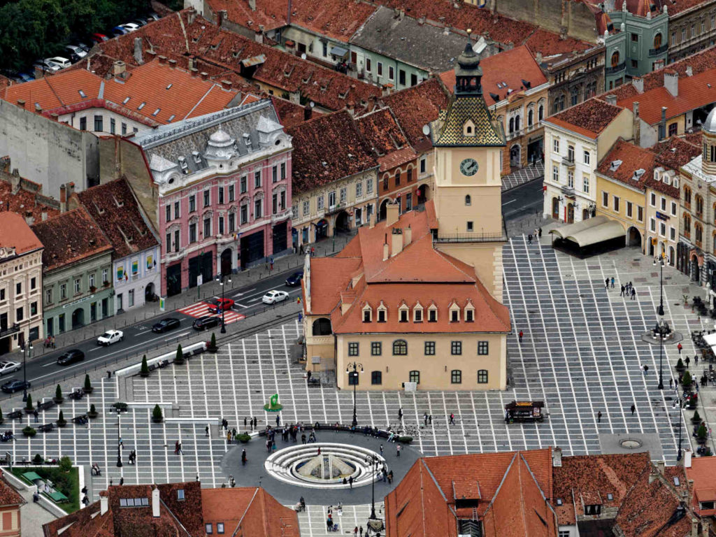 An aerial view of medieval Brasov