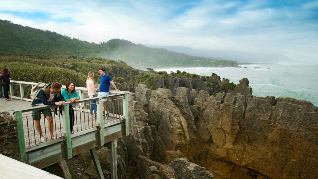 Looking over the bridge at Punakaiki Pancake Rocks