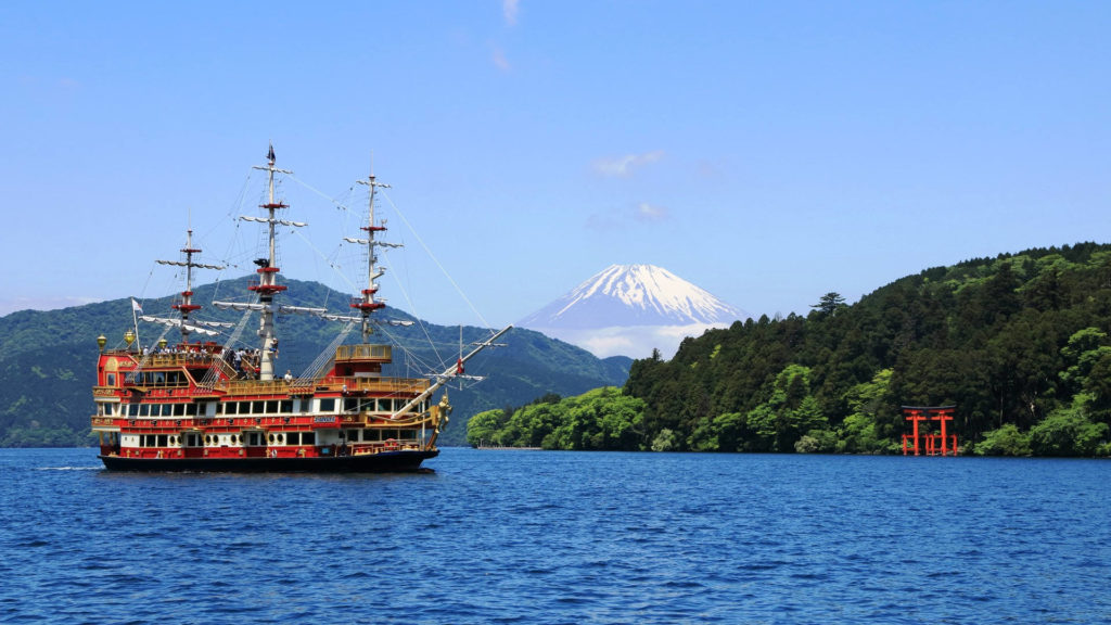 Pirate ship overlooking Mount Fuji