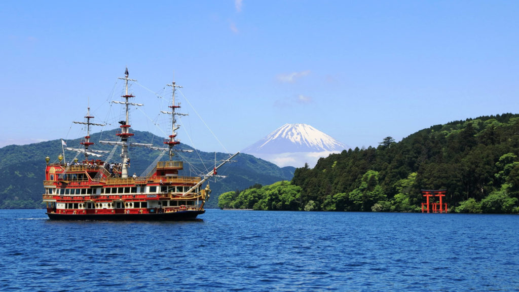 Pirate ship overlooking Mount Fuji