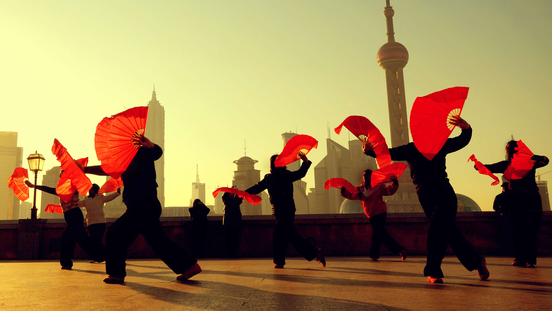 Dancers do a traditional Chinese culture dance