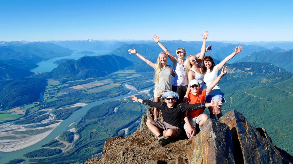 Group of travellers on mountain top