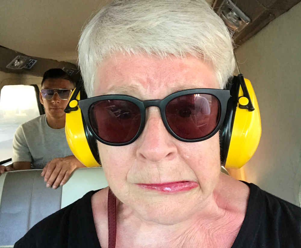 Volunteer Barbara takes to the skies above the Galapagos