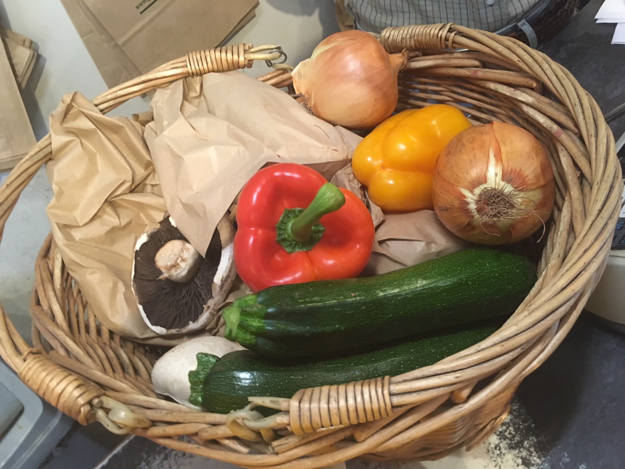 Vegetables in a basket not plastic bags