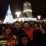 Ski season instructors in Romania gather at the main square in Brasov for the Christmas lights to be switched on