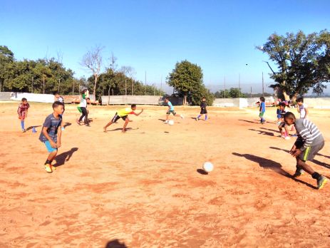 Outside shot of Brazil football volunteering coaching