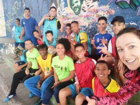 group photo of the volunteer sport coaching in Brazil