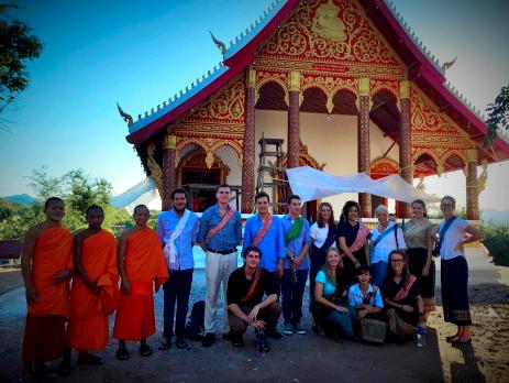 Volunteers in Laos meet monks at their beautiful temple