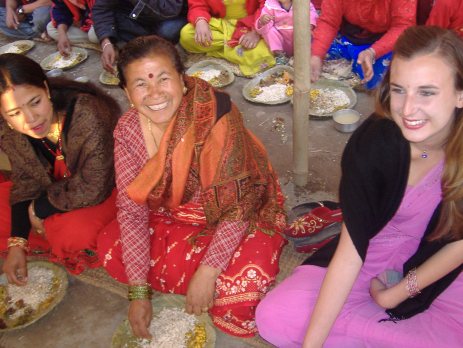 Traditional dress in nepal with a volunteer