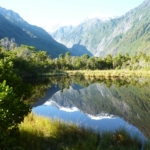 Scenic view of reflection lake in New Zealand 