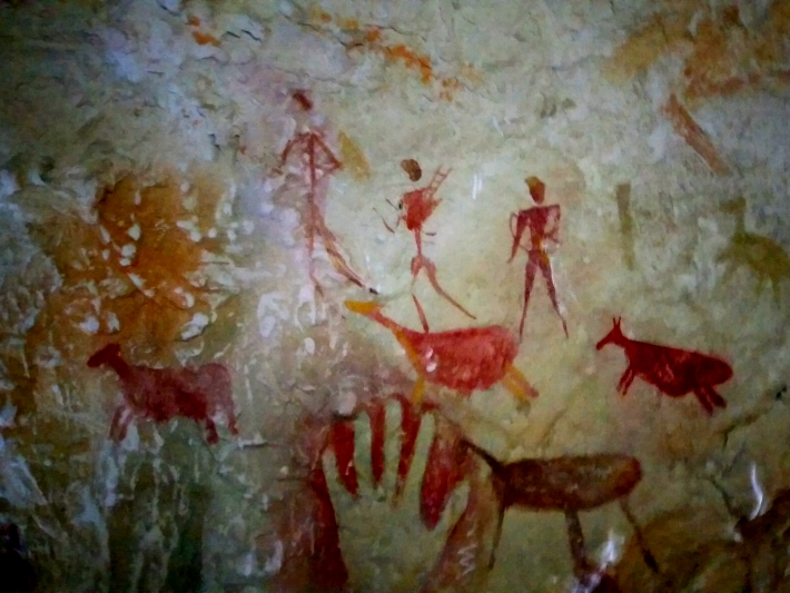 Cave paintings in the underground bunker at the bear sanctuary in Romania