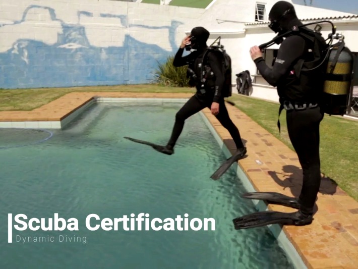 A diver practices in the pool when learning to dive in South Africa