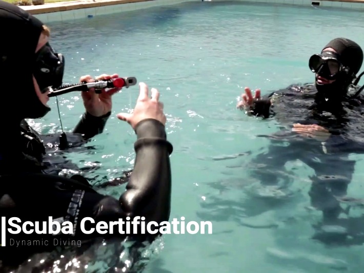 A participant learns to dive in South Africa