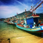 Beautiful Thai boats on the shore on Koh Phangan