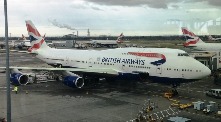 British Airways 747 at LHR preparing for departure to Dulles