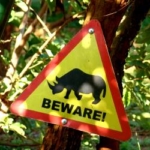 Rhinos alert sign at the rhino sanctuary in Uganda