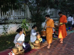 Monks taking alms in the UNESCO city of Luang Prabang