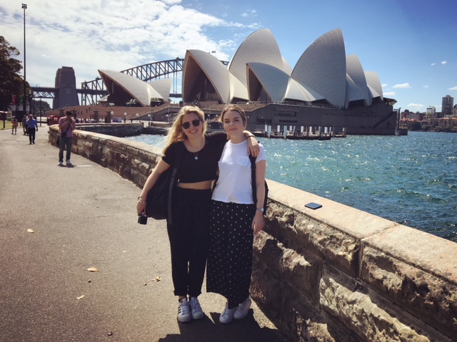 Two girls in front of the Sydney Opera House 