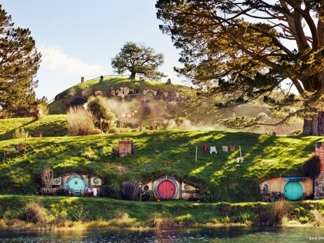 Scene of Hobbiton which is the basis of the film set for Lord of the Rings and The Hobbit in New Zealand. This is located in Matamata , Waikato