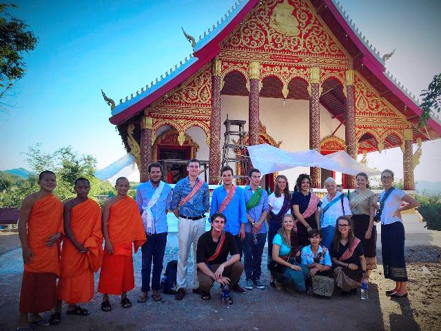 volunteers at a temple in Laos